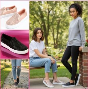 😱🩷2pair Of Skechers Rhineston Slip-On Sneakers -Size 8💖